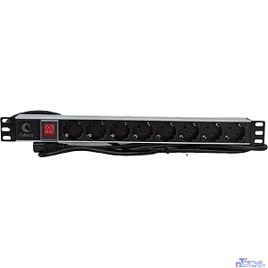 Cabeus  PDU-8P-2IEC  Блок евророзеток для 19" шкафов, горизонтальный, 8 розеток, 10 A, выключатель, алюминиевый корпус, шнур 2 м, вилка IEC 320 C14