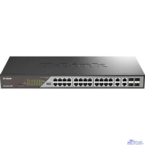 D-Link DSS-200G-28MP/A1A Настраиваемый L2 коммутатор с 24 портами 10/100/1000Base-T и 4 комбо-портами 100/1000Base-T/SFP (24 порта PoE 802.3af/at, PoE-бюджет 370 Вт, дальность до 250 м)