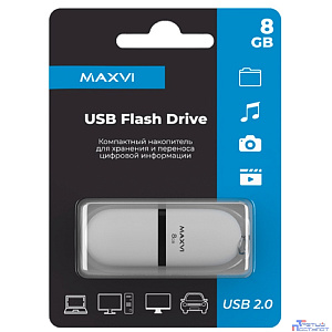 Maxvi USB Drive 8GB SF white,  монолит с колпачком, soft touch, USB 2.0