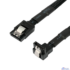 Cablexpert Кабель интерфейсный SATA Sata3 7pin / 7pin, 1м, угловой, защелка, оплетка, черный, пакет (CC-SATAM-DATA90-BLBR-100CM)