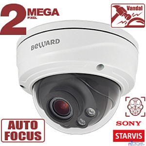 BEWARD SV2018DVZ Купольная IP-камера 2 Мп, 1/2.8'' КМОП Sony Starvis, 2xWDR до 120 дБ, 3 потока H.265/Н.264 HP/MP/BP, MJPEG, 60к/с, 1920x1080, моторизованный объектив 2.7-13.5мм