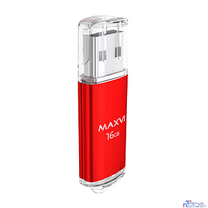 Maxvi USB Drive 16GB MP red, монолит с колпачком, металл + ABS пластик, USB 2.0
