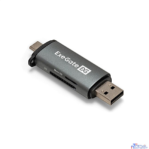 Exegate EX297630RUS Устройство чтения/записи карт памяти ExeGate CR-201CA (кабель-адаптер USB Type-A/Type-C --> Card Reader, поддержка стандартов: SD/SDHC/MMCII/RS MMC, Micro SD/ Micro SDHC/Micro SDXC