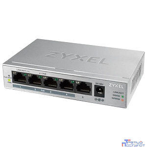 ZYXEL GS1005HP-EU0101F PoE+ коммутатор GS1005HP, 5xGE (4xPoE+), настольный, металлический, бесшумный, бюджет PoE 60 Вт