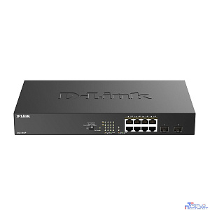 D-Link DGS-1010P/B1A Конфигурируемый коммутатор с 8 портами 10/100/1000Base-T, 2 портами 1000Base-X SFP и DIP-переключателем (8 портов PoE 802.3af/at, PoE-бюджет 125 Вт, дальность до 250 м)