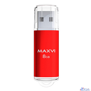 Maxvi USB Drive 8GB MP red, монолит с колпачком, металл + ABS пластик, USB 2.0
