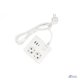 PowerCube Бытовой удлинитель (PC-1-2M) 2р с/з вык.,3USB, 3500 Вт, 16А, 1.9 м, 3*1,0 (белый) квадрат {22299}