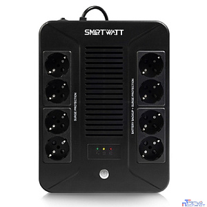 SMARTWATT UPS SAFE PRO 800 {линейно-интерактивный, 800/480 ВА/Вт, напольный/настенный, LED индикация, Shuko CEE7/4 - 8 шт. (4 шт. с резервным питанием, 4 шт. - сетевой фильтр}