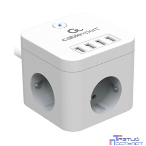 Cablexpert Сетевой фильтр Cube CUBE-3-U4-W-1.5 (3р, 10А, 4 х USB, 1.5м, ур.защиты 4+) белый, коробка