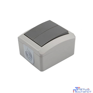 Rexant KR-78-0609 Выключатель двухклавишный KRANZ INDUSTRIAL открытой установки, IP54 серый