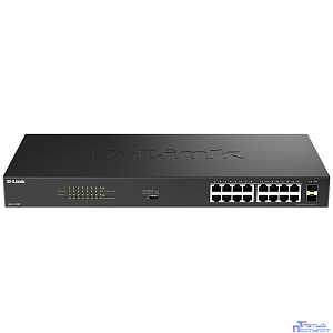 D-Link DGS-1018P/B1A Конфигурируемый коммутатор с 16 портами 10/100/1000Base-T, 2 портами 1000Base-X SFP и DIP-переключателем (16 портов PoE 802.3af/at, PoE-бюджет 240 Вт)