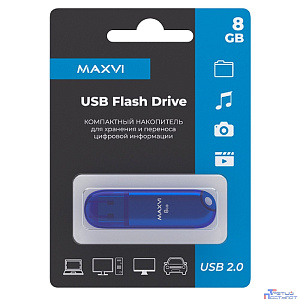 Maxvi USB Drive 8GB P1 blue, монолит с колпачком, ABS пластик, USB 2.0 FD8GBUSB20C10P1