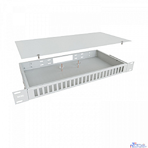 NTSS Кросс NTSS оптический 19'' укомплектованный 1U, 24 порта SC/UPC duplex, 62.5/125 мкм (сплошная панель, сплайс-кассета 2шт, пигтейлы, КДЗС, адаптеры) серый RAL 7035 NTSS-RFOB-1U-24-2SC/U-62.5-SP1.