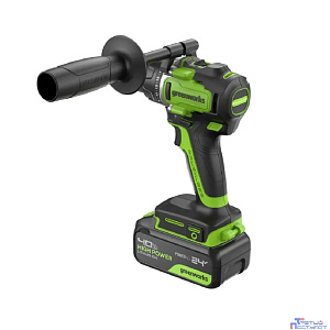 Greenworks GD24DD90 Дрель-шуруповерт аккумуляторная,  24V, 90 Нм, бесщеточная, 45/90Нм,2х4Ач,ЗУ,кор [3707507CUD]