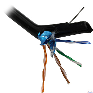 5bites Кабель US5505-305CPE-M витая пара UTP/SOLID/5E/24AWG/COPPER/PE+PVC/BLACK/OUTDOOR/MESSENGER/DRUM/305M