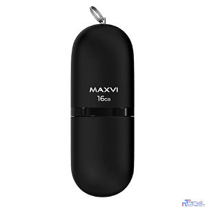 Maxvi USB Drive 16GB SF black, монолит с колпачком, soft touch, USB 2.0
