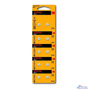Kodak AG8 (391) LR1120, LR55 [KAG8-10] Max Button Cell (100/1000/98000) (10 шт. в уп-ке)