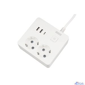 PowerCube Бытовой удлинитель (PC-1-2M) 2р с/з вык.,3USB, 3500 Вт, 16А, 1.9 м, 3*1,0 (белый) квадрат {22299}