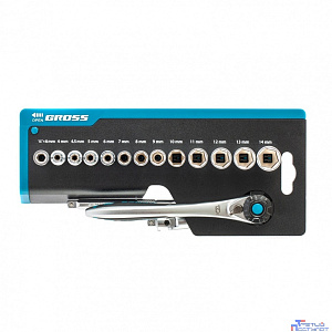 GROSS Набор торцевых головок, трещотка 120 зубьев, 36 предметов, 1/4", CrV [14142]