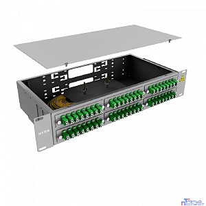 NTSS Кросс 19" NTSS PREMIUM, предсобранный 2U, 32 порта LC/APC duplex, 9/125 мкм, (розетки, сплайс 2шт, КДЗС, пигтейлы) NTSS-RFOB-PM-2U-32-2LC/A-9-SP1.5G1A