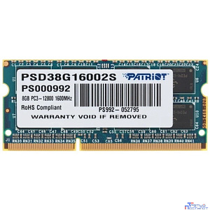 Patriot DDR3 SODIMM 8GB PSD38G16002S (PC3-12800, 1600MHz, 1.5V)