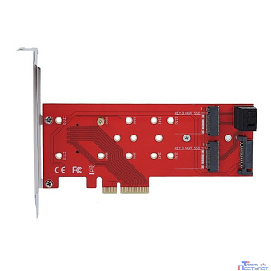 ORIENT C298E, Переходник PCI-E 4x->NGFF (M.2) M-key PCI-E SSD + 2xSATA->2xNGFF (M.2) B-key SSD, тип 2230/2242/2260/2280, SATA кабель - 2шт. в комплекте (30898)