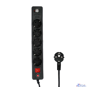 Гарнизон Сетевой фильтр для ИБП ECL-5-U2-B-1.8 5р, 10А, 2xUSB, 1.8м, ур.защиты 4, черный, пакет (22437)