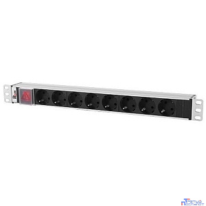 REM Блок розеток Rem-10 с выкл., 8 Schuko, 10 A, алюм., 19", шнур 1.8 м. 1,8 IEC 60320 C14 (R-10-8S-V-440-1.8)