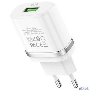 HOCO HC-16262 C12Q/ Сетевое ЗУ/ QC 3.0/ 1 USB/ Выход: 5V_9V_12V, 18W/ White