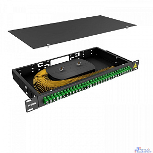 NTSS Кросс 19" NTSS PREMIUM, предсобранный 1U, 32 порта LC/APC duplex, 9/125 мкм, (сплошная панель, розетки, сплайс 2шт, КДЗС, пигтейлы), черный, RAL9005 NTSS-RFOB-PM-1U-32-2LC/A-9-SP1.5G0A-BL