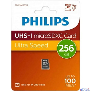 Micro SecureDigital 256GB Philips High Speed  microSDHC Class UHS-I U3, V30, A1, 100MB/s