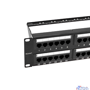 Rexant (02-0032) Панель коммутационная с кабельными органайзерами 19", 2U, 48 портов, UTP, RJ-45, CAT 5e REXANT PRO