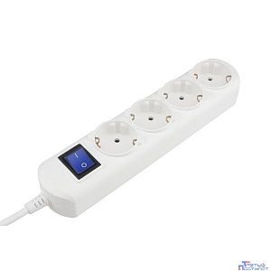 PowerCube Удлинитель (PC-5B-5M) 5.0м, 4 розетки, 16А, с/з, с выключателем, белый