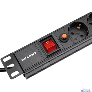Rexant (04-0104-1) Блок распределения питания для 19" шкафов, горизонтальный, 8 розеток СЕЕ 7/4, 16A, выкл, алюм корп, шнур 2м, вилка СЕЕ 7/7