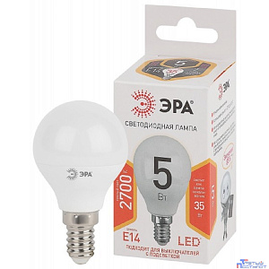 ЭРА Б0028485 Лампочка светодиодная STD LED P45-5W-827-E14 E14 / Е14 5Вт шар теплый белый свет