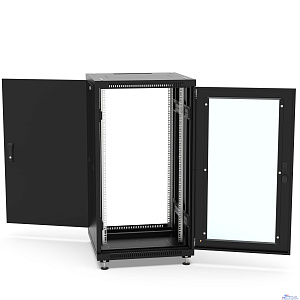Шкаф напольный 19", 22U Filum FL-NT-2266GM1M-BK NETWORK (ШхГхВ) 600x600x1098 мм, двери: стеклянная/сплошная металл, цвет черный RAL9005