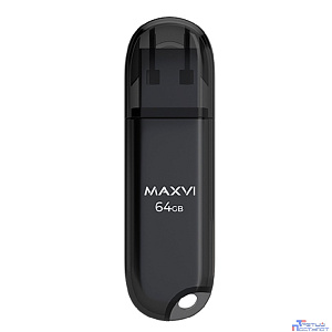 Maxvi USB Drive 64GB P1 black, монолит с колпачком, ABS пластик, USB 2.0