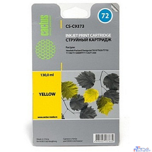 Картридж струйный Cactus CS-C9373 №72 фото желтый (130мл) для HP DJ T610/T620/T770/T1100/T1100/T1120/T1200