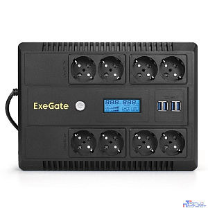 Exegate EX293856RUS ИБП ExeGate NEO Smart LHB-600.LCD.AVR.8SH.CH.USB <600VA/360W, LCD, AVR, 8*Schuko, USB, 4*USB-порта для зарядки, Black>
