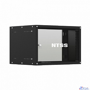 NTSS Шкаф настенный телекоммуникационный NTSS LIME 6U 550х350х370мм, 2 профиля 19, дверь стеклянная, боковые стенки несъемные, разобранный, черный RAL 9005 NTSS-WL6U5535GS-BL