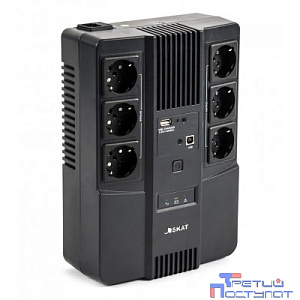 ИБП Бастион SKAT-UPS 600 AI {Line-interactive, 600/360Вт, USB/RJ-45, АКБ 1х 7Ач, сверху ЕВРО 3+3, реестр МПТ} (8998)