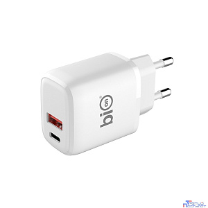 Bion Сетевое Зарядное Устройство, USB-A + USB-C, PowerDelivery, 18 Вт, белый [BXP-ADP-PD-AC-18W]