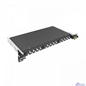 NTSS Кросс 19" NTSS PREMIUM выдвижной, предсобранный 1U, 24 порта FC/UPC, 9/125 мкм, (сплайс, пигтейлы, кдзс, планки, адаптеры), черный, RAL9005 NTSS-RsFOB-PM-1U-24-FC/U-9-SP1.5G2A-BL