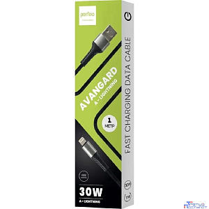 PERFEO Кабель USB A вилка - Lightning вилка, 30W, черный, длина 1 м., AVANGARD (I4335)