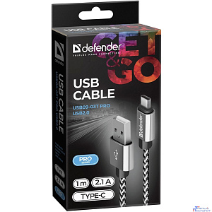 Defender USB кабель USB09-03T PRO USB2.0 Белый, AM-Type-C, 1m, 2.1A (87815)
