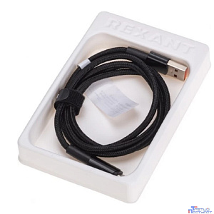 Rexant (18-7063) Кабель USB-A – Type-C, 6А, 120Вт, 1м, в черной нейлоновой оплетке