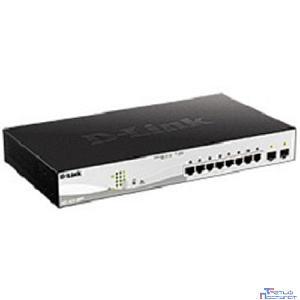 D-Link DGS-1210-10MP/F1A PROJ Настраиваемый L2 коммутатор с 8 портами 10/100/1000Base-T и 2 портами 1000Base-X SFP (8 портов PoE 802.3af/at, PoE-бюджет 130 Вт)