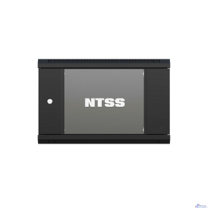 NTSS Шкаф настенный телекоммуникационный NTSS W 9U 600х450х500мм, 2 профиля 19, дверь стеклянная, боковые стенки съемные, задняя стенка, разобранный, черный RAL 9005 NTSS-W9U6045GS-2BL