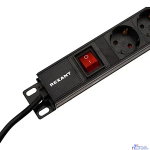 Rexant (04-0204-2) Блок распределения питания для 19" шкафов, вертикальный, 12 розеток СЕЕ 7/4, 16A, выкл, алюм корп, шнур 2м, вилка СЕЕ 7/7