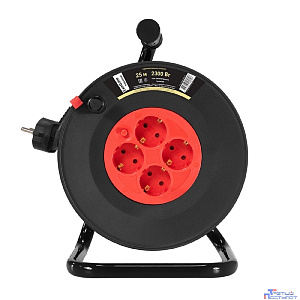 Exegate EX295740RUS Удлинитель на катушке ExeGate industrial ECS-10-3-25 (4 евророзетки с заземлением, IP20, 25м, защита от детей, защита от перегрузки, 3х1,0мм2, 10А/2.3кВт)